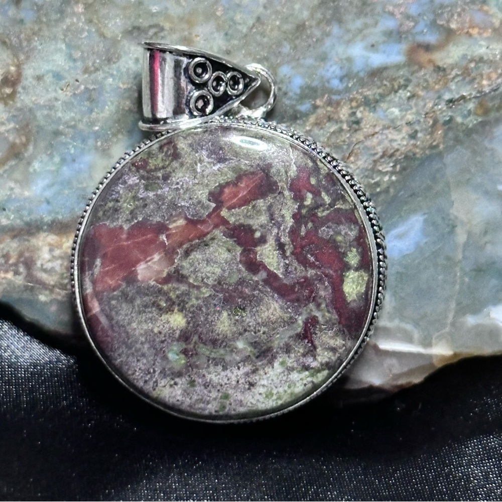 Artisan Handcrafted Jewelry Green and Brown DRAGON BLOOD JASPER Pendant